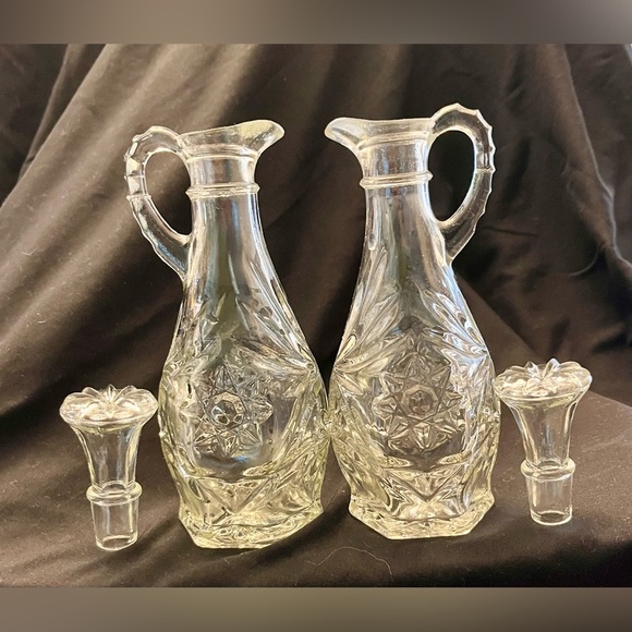 Anchor Hocking Star of David Glass Oil and Vinegar Cruet Set EAPC VTG 1960s MCM - Picture 7 of 15